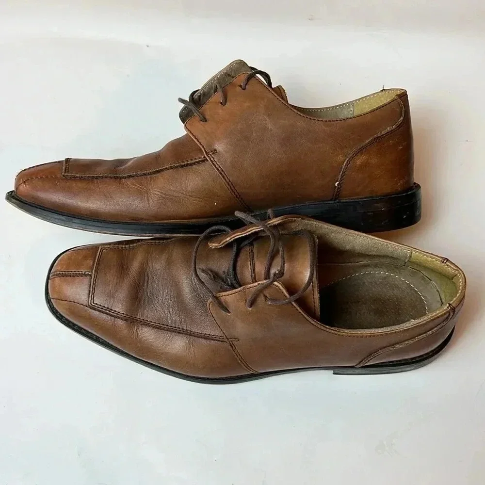 Florsheim Mens Brown Leather Shoes 11D Oxford Lace Up Square Toe Office Business